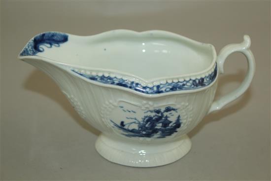 A Worcester strap fluted sauceboat, c.1760 15.5cm